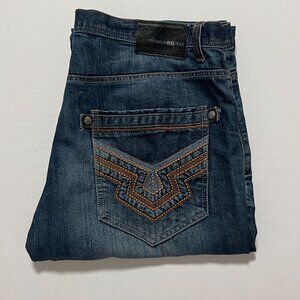 Premium RB Raw Blue Jeans Distressed Embroidered Men's size 40x32